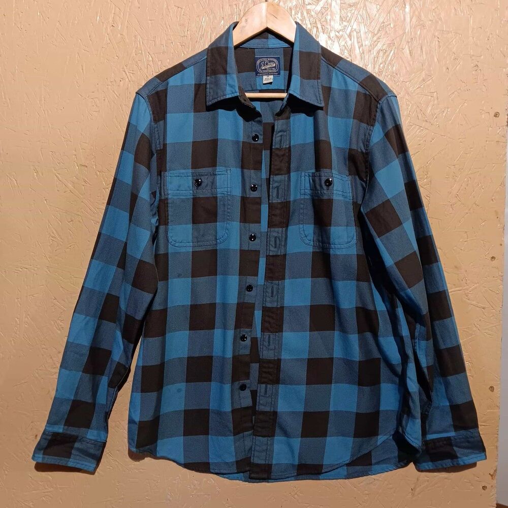 J. Crew Mens Flannel Shirt Blue Black Buffalo Check Long Sleeve Cotton Medium